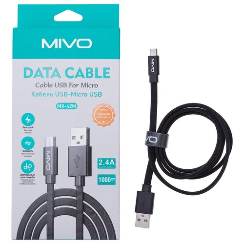 Кабель USB-Micro USB MIVO MX-42M 1 м, 5 В/ 2.4 А зарядное устройство кабель micro usb mivo mx 80m 100см