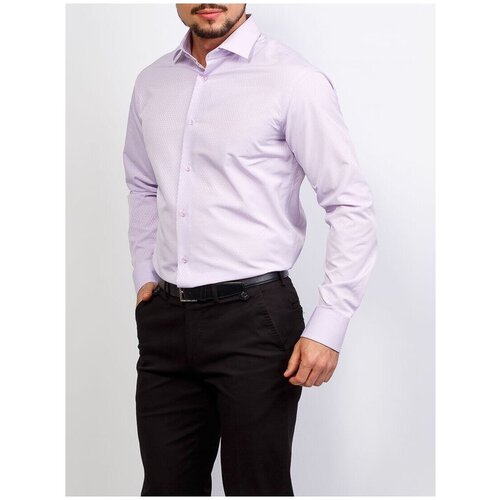 фото Рубашка мужская длинный рукав greg 703/199/046/z, полуприталенный силуэт / regular fit, цвет сиреневый, рост 174-184, размер ворота 44