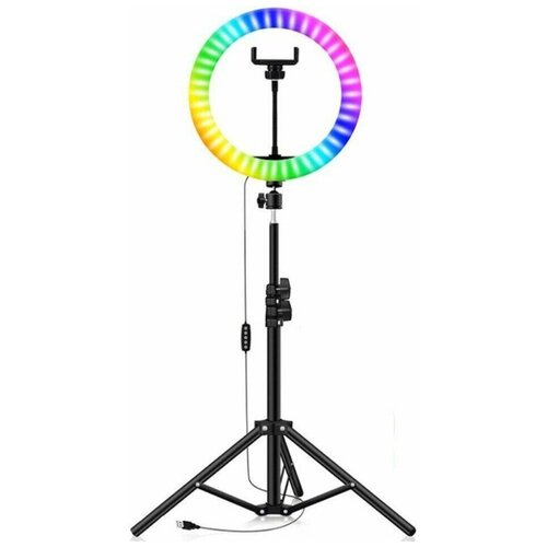 Кольцевая светодиодная цветная лампа RGB MJ36см, с пультом , штатив 2.1m