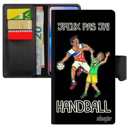 фото Ударопрочный чехол-книжка на смартфон // iphone x // "не могу - у меня гандбол!" игра шутка, utaupia, черный