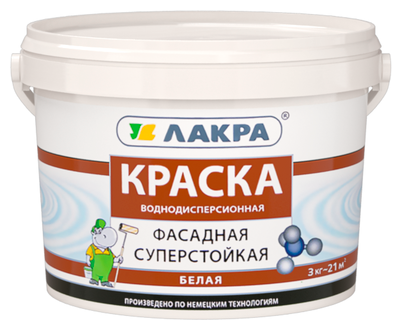 краска фасадная лакра Белая 3кг, арт.КрФасадБел3кг