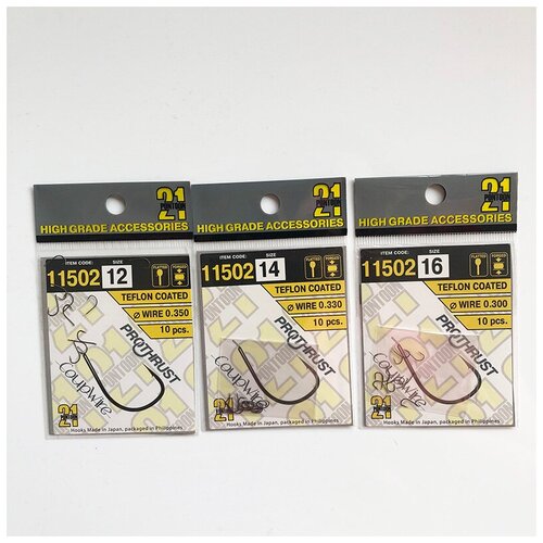 фото Набор(3 пачки) одинарных крючков pontoon21 11502 в трех размерах 12(10шт)+14(10шт)+16(10шт) pontoon-21