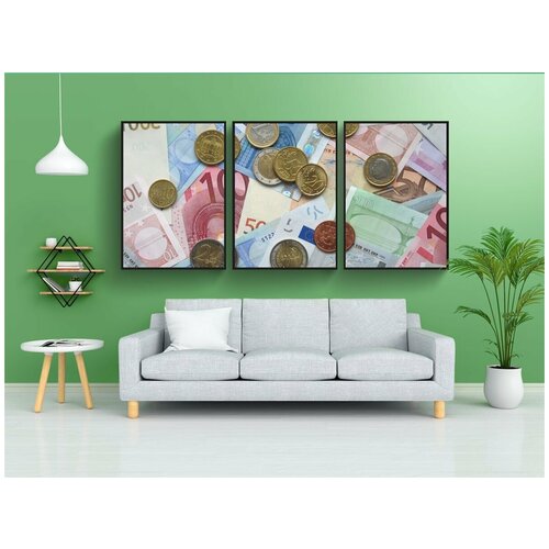 фото Набор модулных постеров для интерьера "евро, банкноты, монеты" 60x90 см. в тубусе, без рамки lotsprints