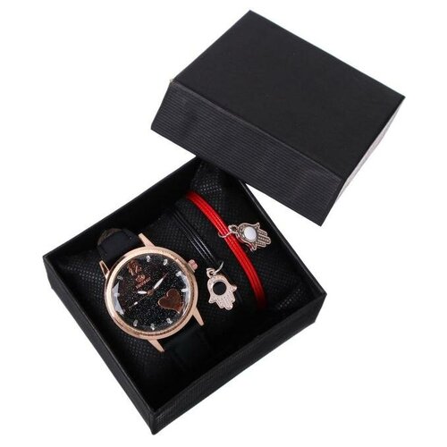Подарочный набор 2 в 1 Rinnady: наручные часы и браслет, d=3.8 см, чёрный 5256939 от Сима-ленд