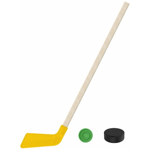 Детский хоккейный набор для игр на улице, свежем воздухе для зимы для лета Клюшка хоккейная жёлтая 80 см. + шайба + Шайба хоккейная 75 мм. клюшка 2 шайбы