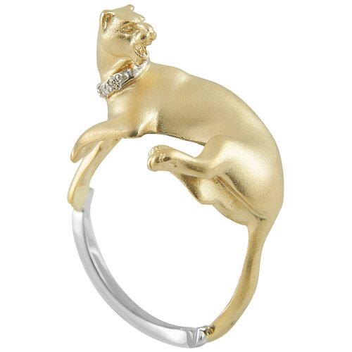 Перстень Альдзена Пума, белое, желтое, комбинированное золото, 585 проба, родирование, бриллиант, размер 17, белый, желтый