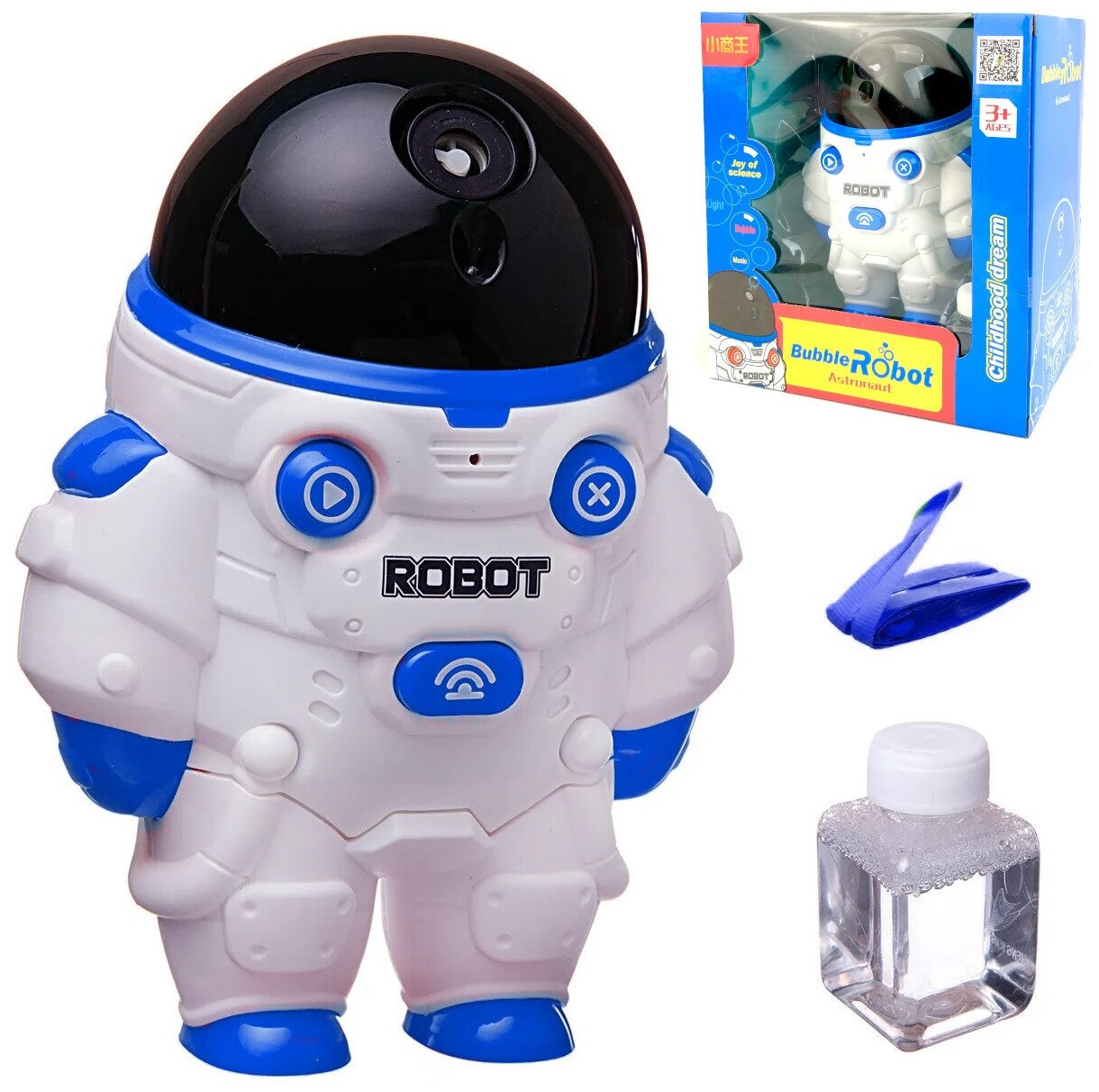 Робот пускающий мыльные пузыри Bubble Robot, со световыми и звуковыми эффектами, мыльные пузыри, генератор мыльных пузырей, 17х13х10 см
