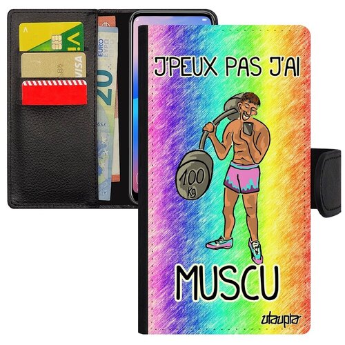 фото Противоударный чехол книжка на смартфон // iphone 8 // "не могу - у меня бодибилдинг!" качок комикс, utaupia, цветной