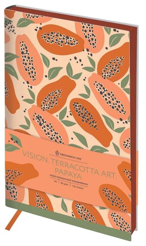Ежедневник недатированный, А5, 136л, кожзам, Greenwich Line "Vision. Terracotta Art. Papaya", тон. блок, цветной срез