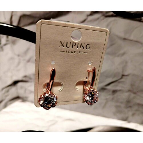серьги xuping jewelry розовый Серьги XUPING JEWELRY, фианит, размер/диаметр 20 мм, бесцветный, золотой