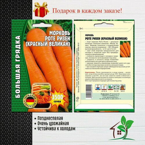 Морковь Роте Ризен (Красный великан) (2 упаковки) семена морковь роте ризен красный великан 2 г