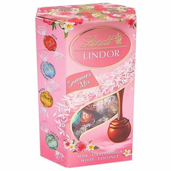 Конфеты Lindt LINDOR Cornet Summermix Летний Микс в Розовой цветочной коробке, лимитированный выпуск. Ассорти 200 г (из Финляндии)