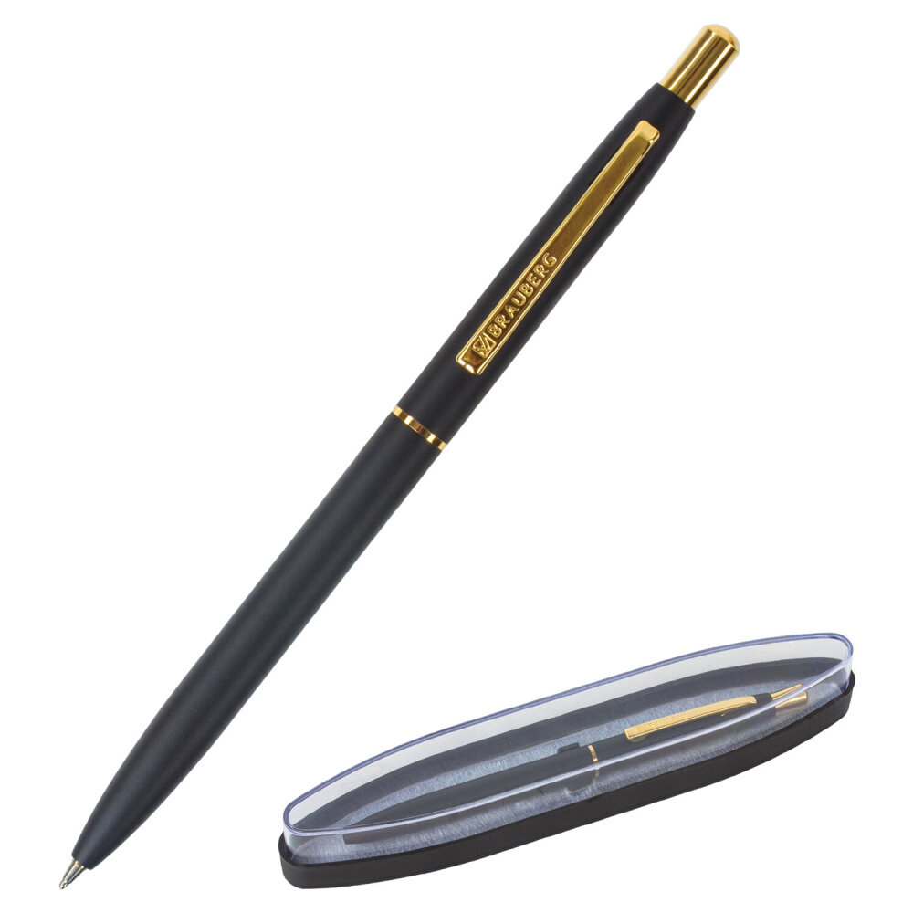Ручка подарочная шариковая BRAUBERG Brioso, синяя, корпус черный с золотистыми деталями, линия письма 0,5 мм, 143466 упаковка 3 шт.