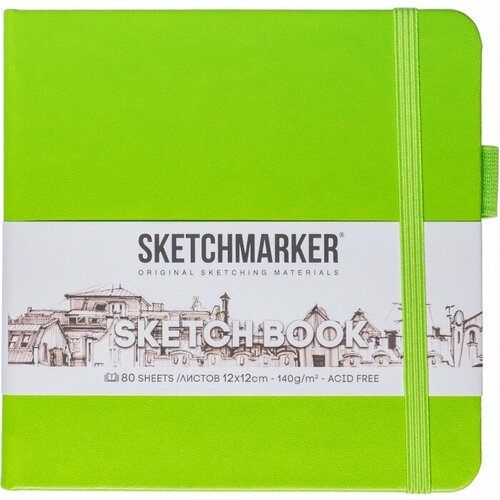 Sketchmarker 23143682SM Блокнот для зарисовок sketchmarker, 140 г/м2, 12*12 см, 80 л, твердая обложка, зеленый луг