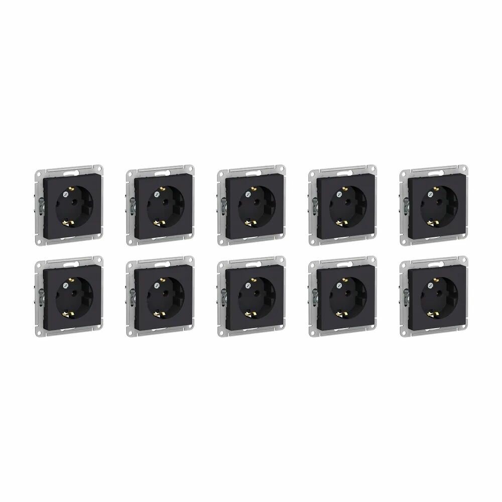 Хит продаж Розетка с заземлением Schneider Electric AtlasDesign 16А, карбон(чёрный) (10 штук)