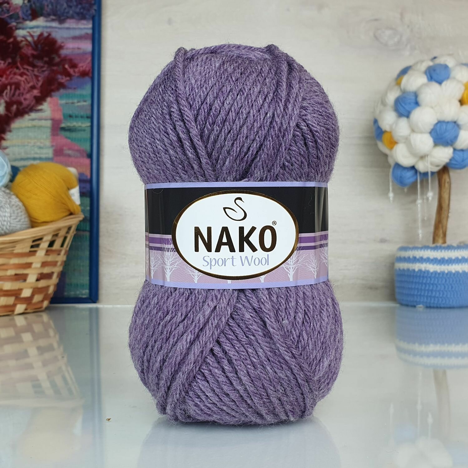 Пряжа Sport wool Nako, пыльная сирень - 23331, 25% шерсть, 75% премиум акрил, 5 мотков, 100 г, 120 м.