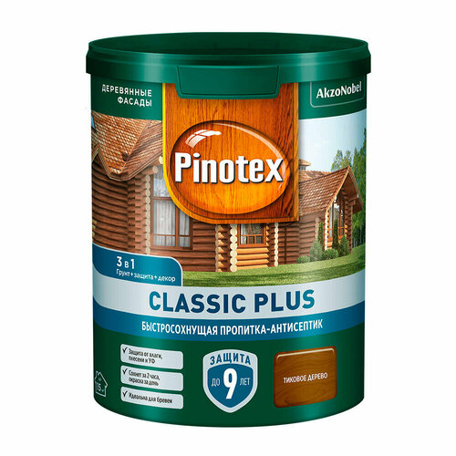 Антисептик Pinotex Classic Plus 3 в 1 декоративный для дерева тиковое дерево 0,9 л