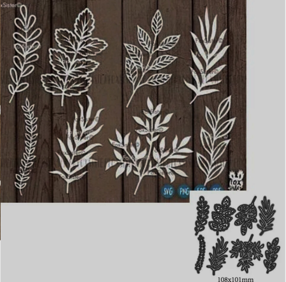 Нож для вырубки в виде Веточки, размер пластины 90х110 мм, 8 разных дизайна.