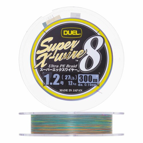 шнур плетеный duel pe super x wire 8 150m 0 8 5color yellow marking 7kg 0 15mm Шнур плетеный Duel PE Super X-Wire 8 #1,2 0,19мм 300м (5Color-Yellow Marking)