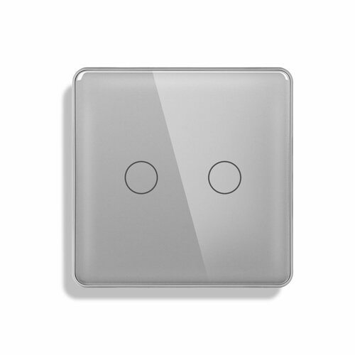 Сенсорный проходной выключатель двухклавишный серый 2.5D округлый 86*86 мм TAWOIA