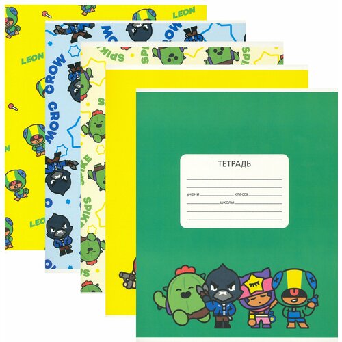 Тетрадь Brawl Stars, 12 листов, клетка, А5, комплект 5 шт.