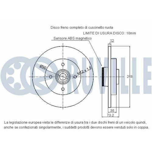 RUVILLE 221600 Диск торм зад с подшип CITROEN BERLINGO 0408 12401₽