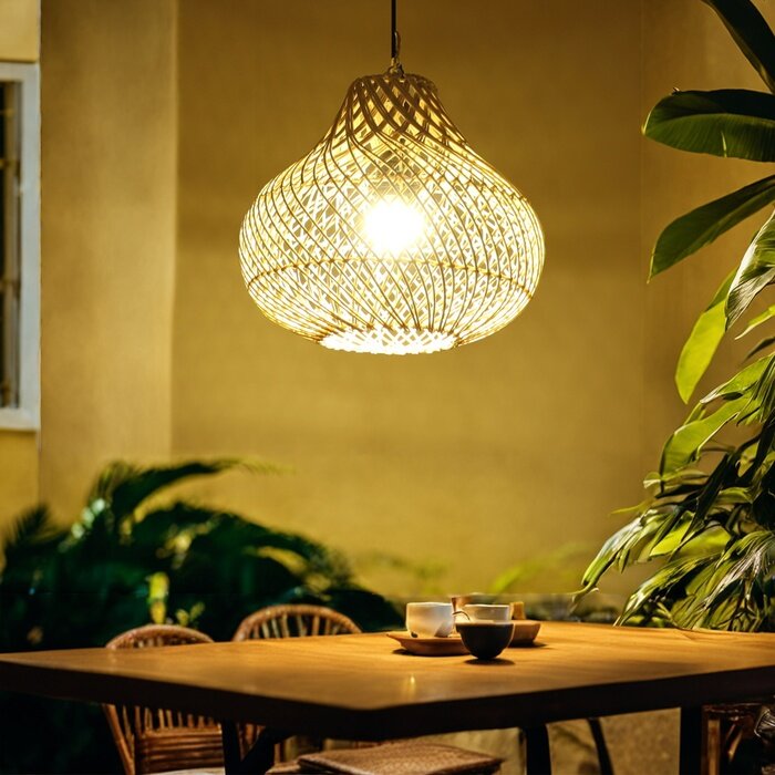 фото Светильник потолочный из ротанга "Ария" 1х120Вт, Е27, 30х30х30 см