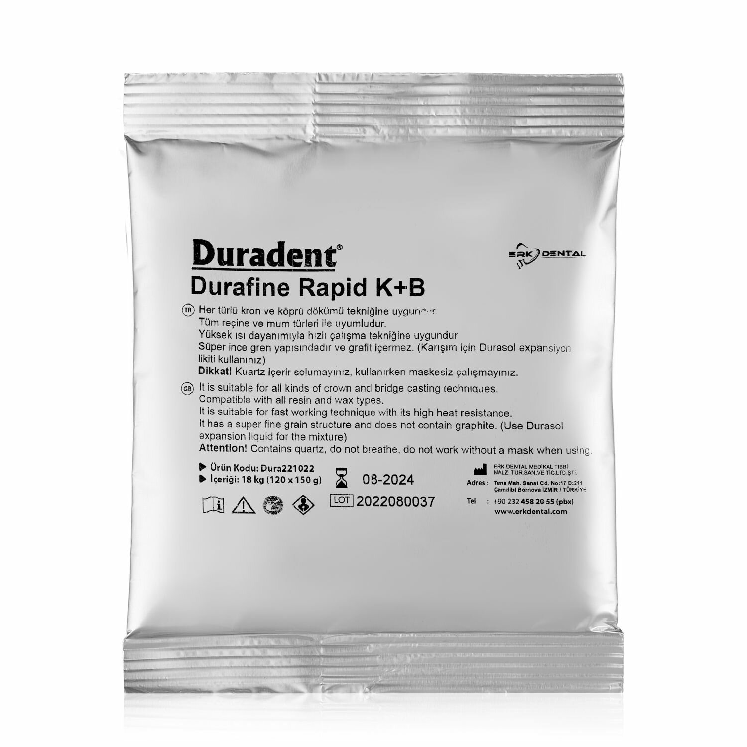Паковочная масса Durafine Rapid K+B Duradent, для коронок и мостов, порошок 100*150г, 15кг