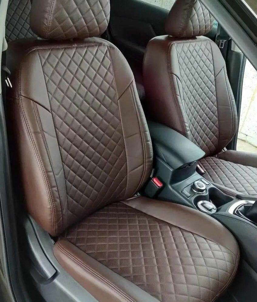 Чехлы для автомобильных сидений комплект Premium на для лада веста (2015-н. в.) Авточехлы модельные экокожа задняя спинка раздельно 40/60 седан шоколадный ромб (Lada Vesta)