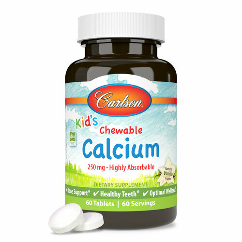 Carlson labs Детский Кальций 250мг - 60 жевательных таблеток Вкус: ваниль