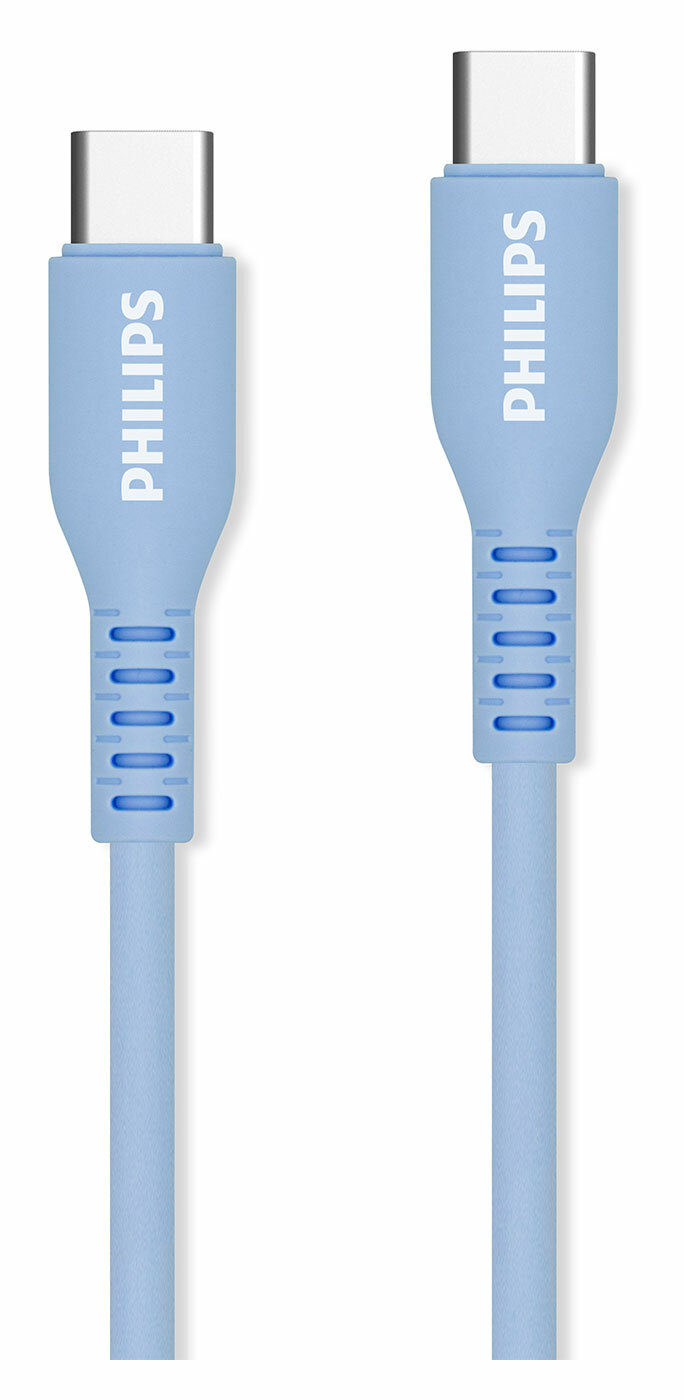 Кабель Philips USB C - USB C, 60W, 1.2 м, силиконовый, голубой (DLC8601V/74)