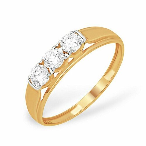 фото Кольцо тонкое, широкое jewelin, красное золото, 585 проба, кристаллы swarovski, размер 17, ширина 4 мм, золотистый