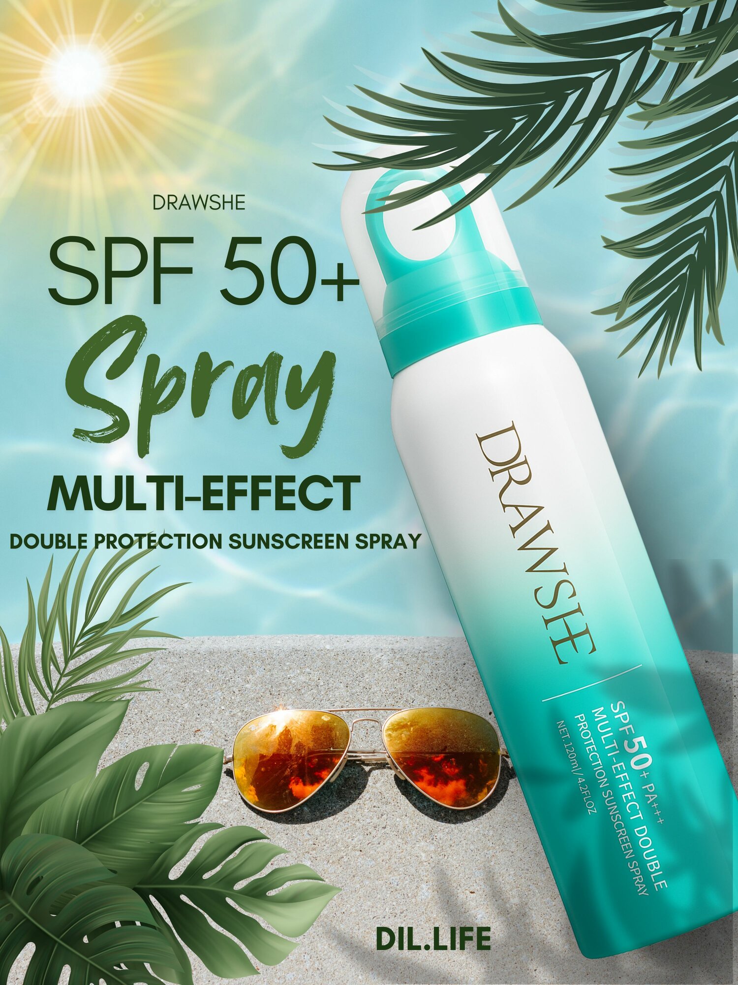 DRAWSHE SPF 50+ PA+ Солнцезащитный крем спрей, зашита от сонце 120мл.