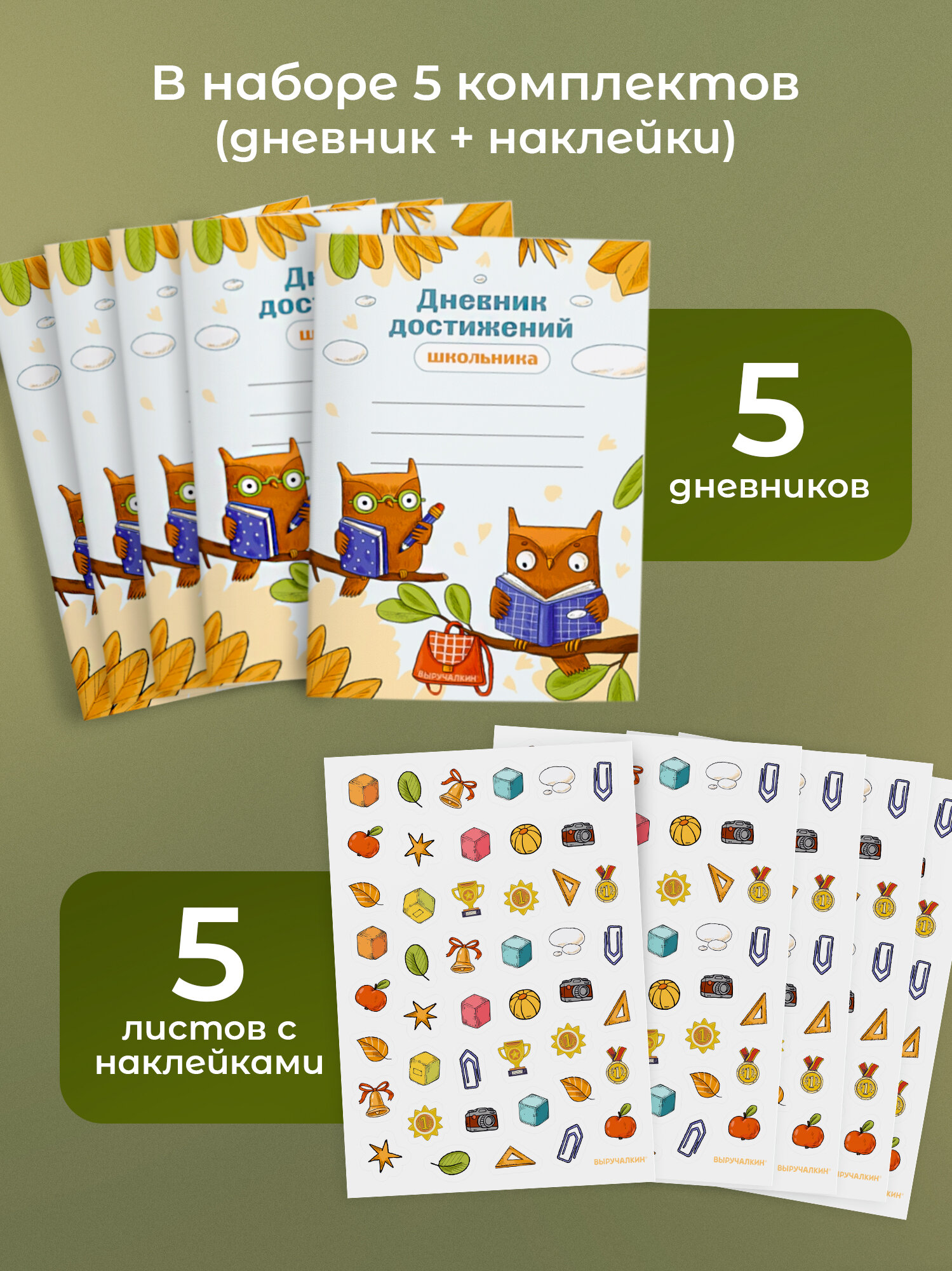 Дневник достижений школьника, с наклейками, набор 5 штук — фото 1