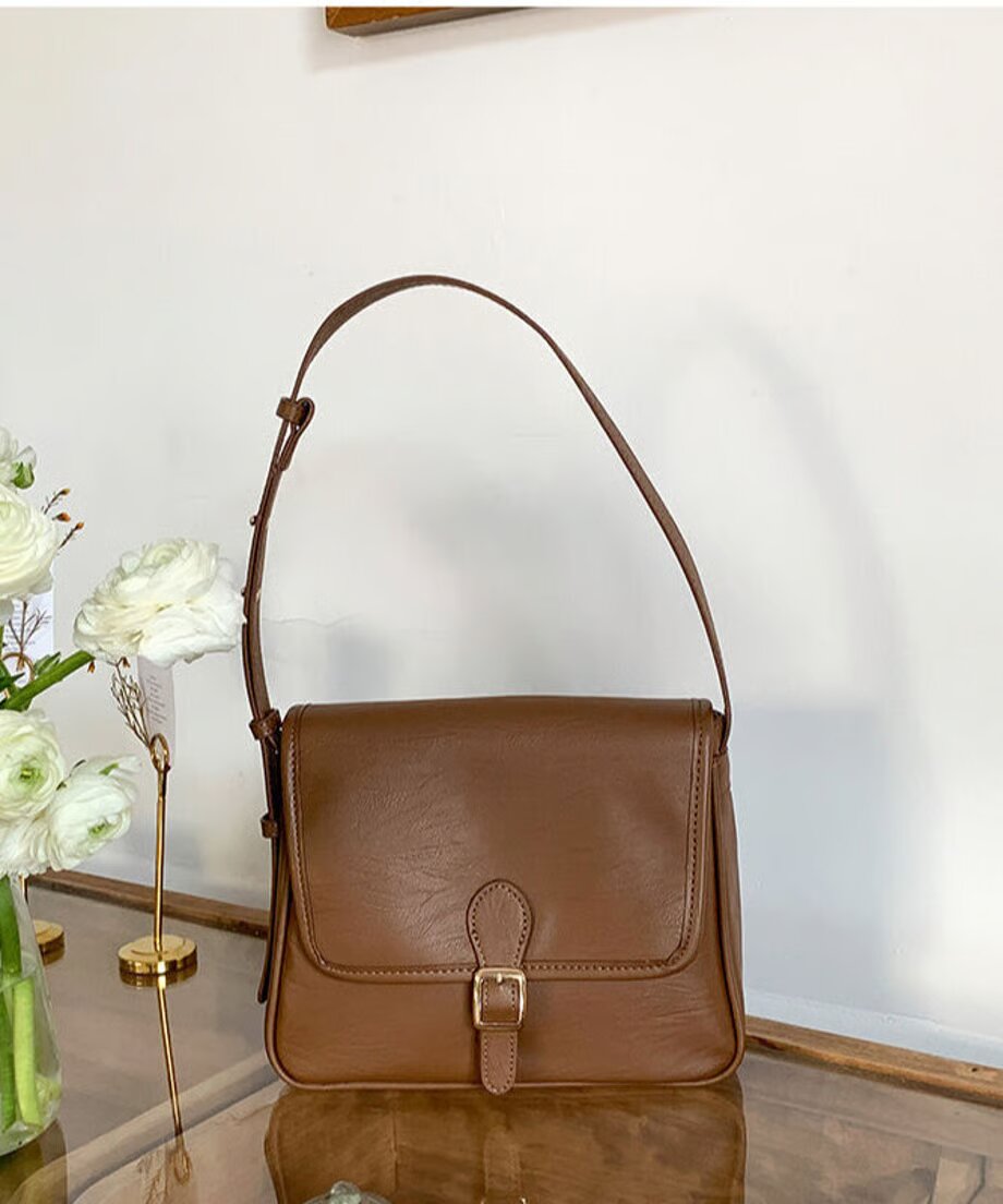 Сумка багет , фактура гладкая, коричневая азалия