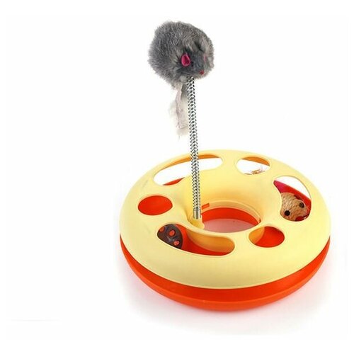 Игрушка трек-круг с мышью на пружине , Чистый котик, 25 см х 7,5 см, желтый