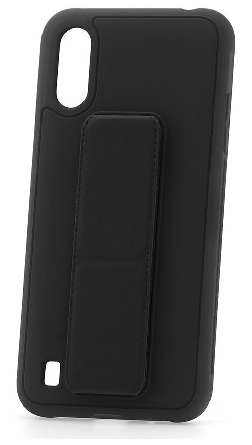 Чехол на Samsung A01/A015 Derbi Magnetic Stand черный, защитный силиконовый бампер, противоударный пластиковый кейс, софт тач накладка с подставкой
