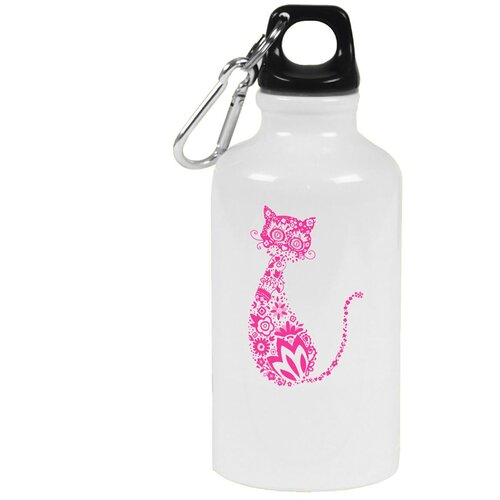 Бутылка с карабином CoolPodarok Иллюстрация. Кошка в узоре бутылка с карабином coolpodarok кошка облизывается перья