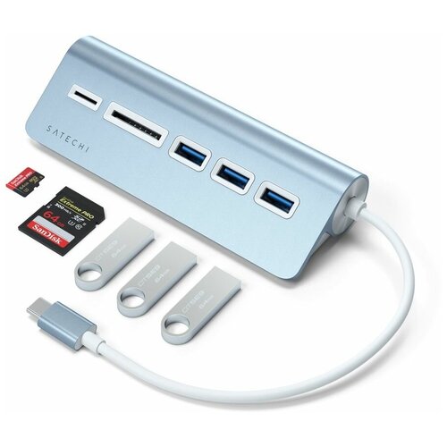 USB-хаб и картридер Satechi Type-C Aluminum USB 3.0 Hub & Card Reader (ST-TCHCRB) голубой usb концентратор hama usb c hub card reader 3 ports