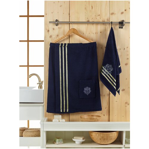 Премиальный Турецкий мужской набор для бани, сауны (килт на липучке и полотенце 50х70), 100% хлопок / подарочный набор, подарок, банный набор 2023