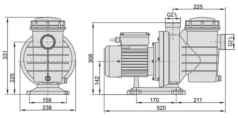 Насос с префильтром Hidrotermal HIDRO-BPS050 (S025),(10 м3/ч; Н=8; 220В; 0,37кВт) - фотография № 7