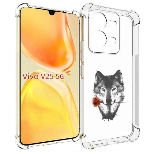 Чехол MyPads волк с розой для Vivo V25 5G / V25e задняя-панель-накладка-бампер