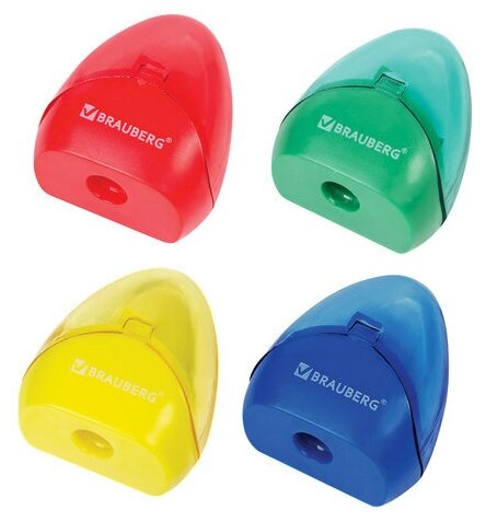 Точилка BRAUBERG BELL с контейнером, пластиковая, конусообразная, цвет корпуса ассорти, 226937, 6 штук