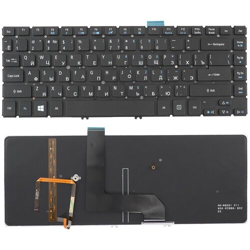 Клавиатура для ноутбука Acer Aspire M5-481T черная без рамки, с подсветкой клавиатура для acer m5 481t p n z09 nsk r2bbq nsk r2gbq 9z n8dbq b0r 9z n8dbq g0r aez09701110