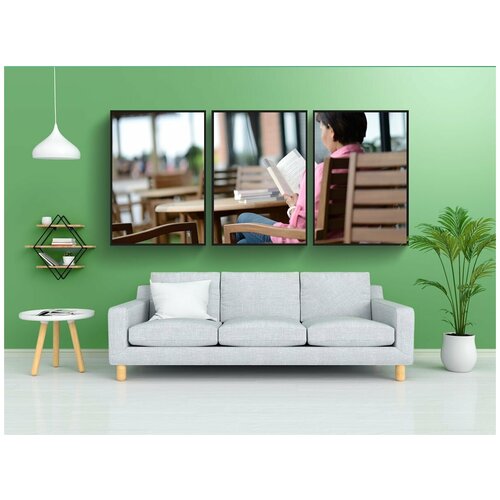 фото Набор модулных постеров для интерьера "читать, женщина, женщина читает" 60x90 см. в тубусе, без рамки lotsprints