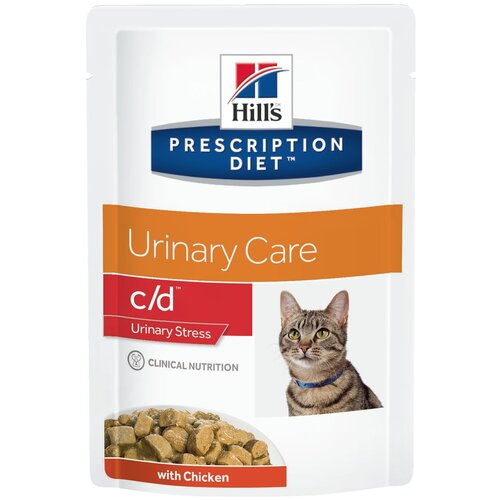 Hill's Консервы для кошек Hill's Prescription Diet c/d Multicare Urinary Stress при профилактике цистита и МКБ, в том числе вызванные стрессом, с курицей (пауч), 85 гр, 12 шт.