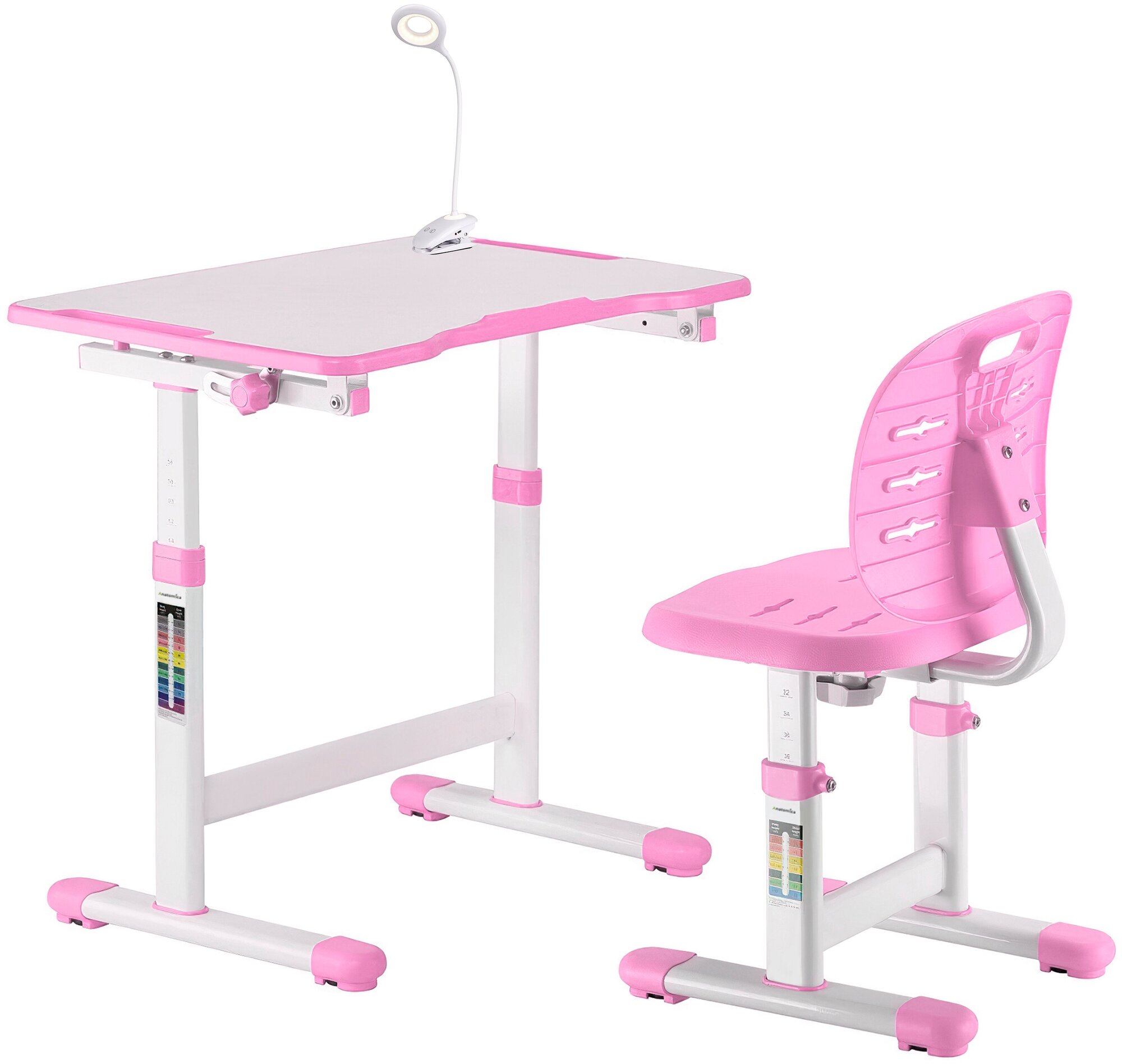 Комплект Anatomica Karina Lite парта + стул + светильник белый/розовый