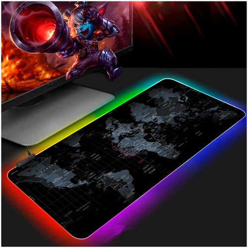 Игровой коврик для мыши с RGB подсветкой 800х300х4 мм, водоотталкивающее покрытие, 14 режимов, коврик для клавиатуры и мыши с картой мира