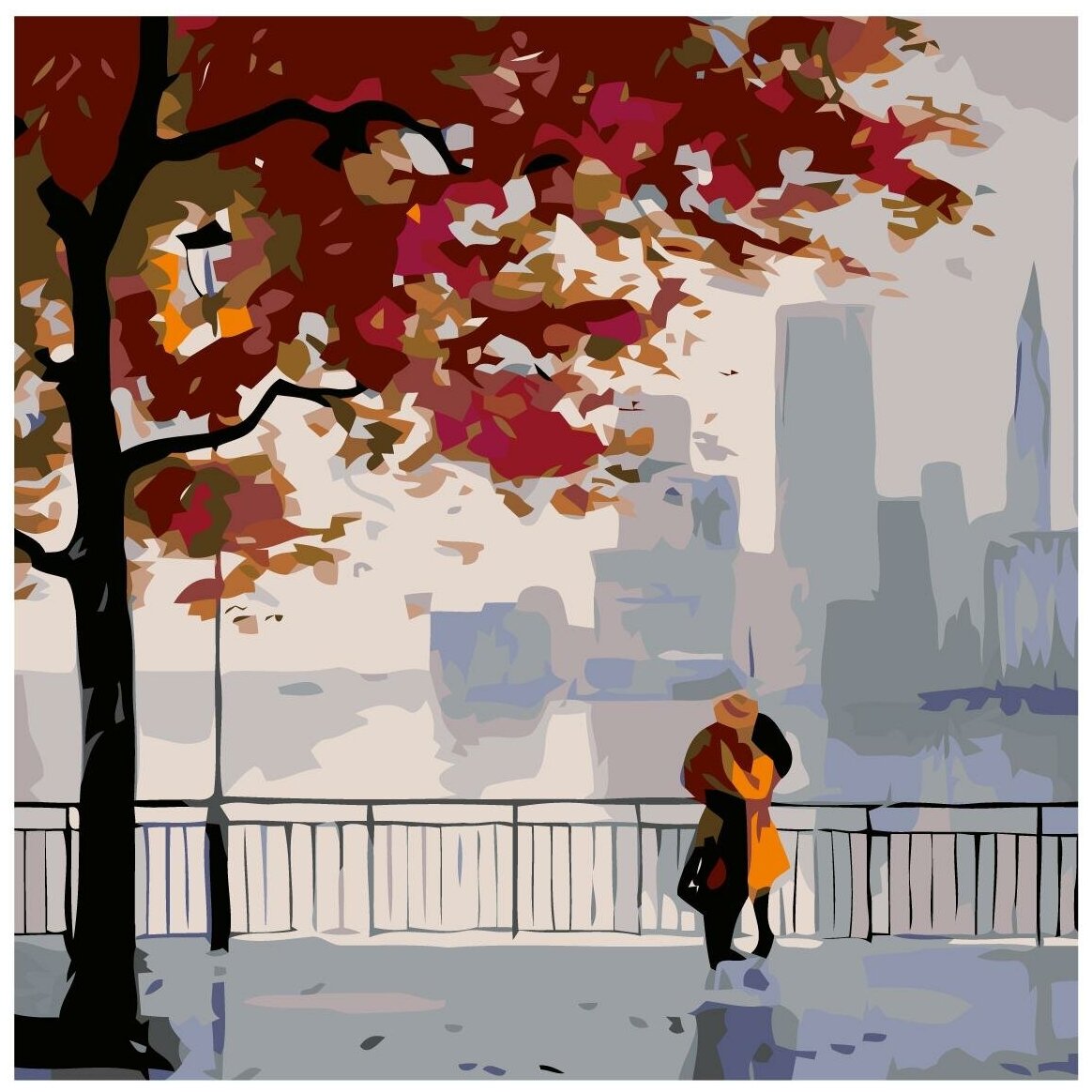 Осень в городе Раскраска картина по номерам на холсте
