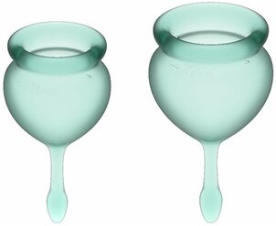 Менструальные чаши SATISFYER Набор менструальных чаш, 2шт, 15 и 20 мл Feel Good Menstrual Cup Dark Green с хвостиком-капелькой